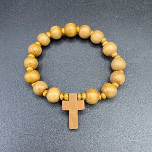 Wood Cross Bead Stretch Bracelet